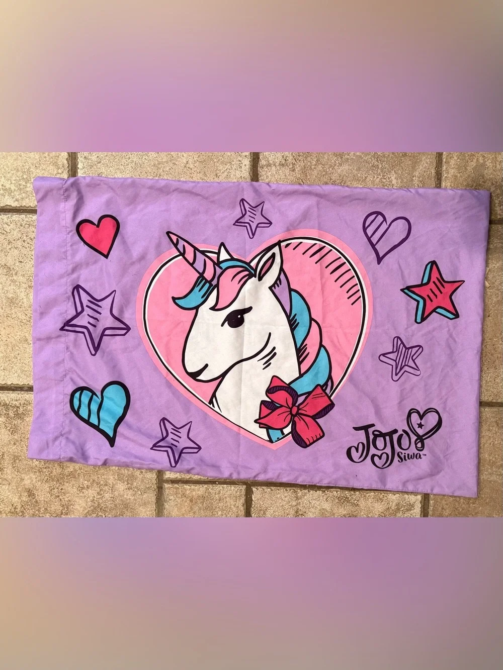 JoJo Siwa Purple Pillowcase with Pink and Teal Bows